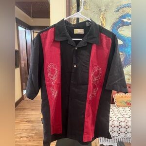 Cubavera Black Short-Sleeve Button Shirt with Red Panels